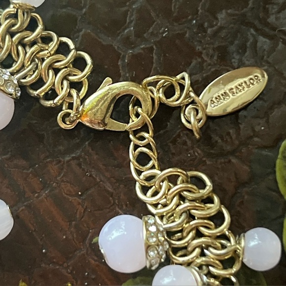 Ann Taylor Women's Metallic Gold Pink Bobble Rhinestone Accents 7.5-9” Bracelet - Picture 3 of 7